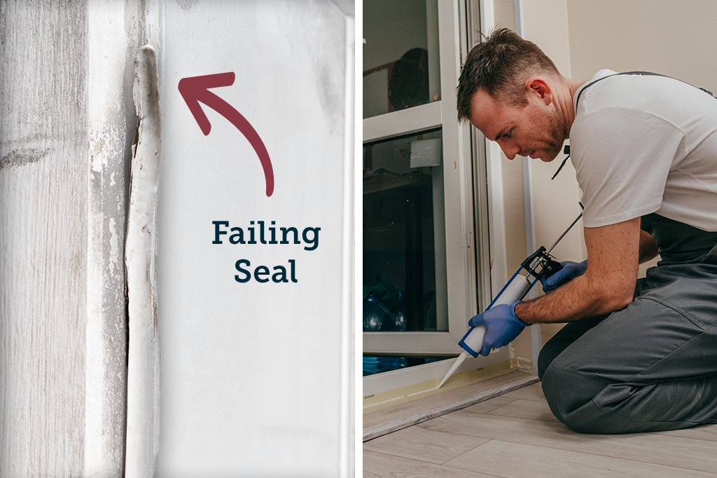 failing seal around window / recaulking front door